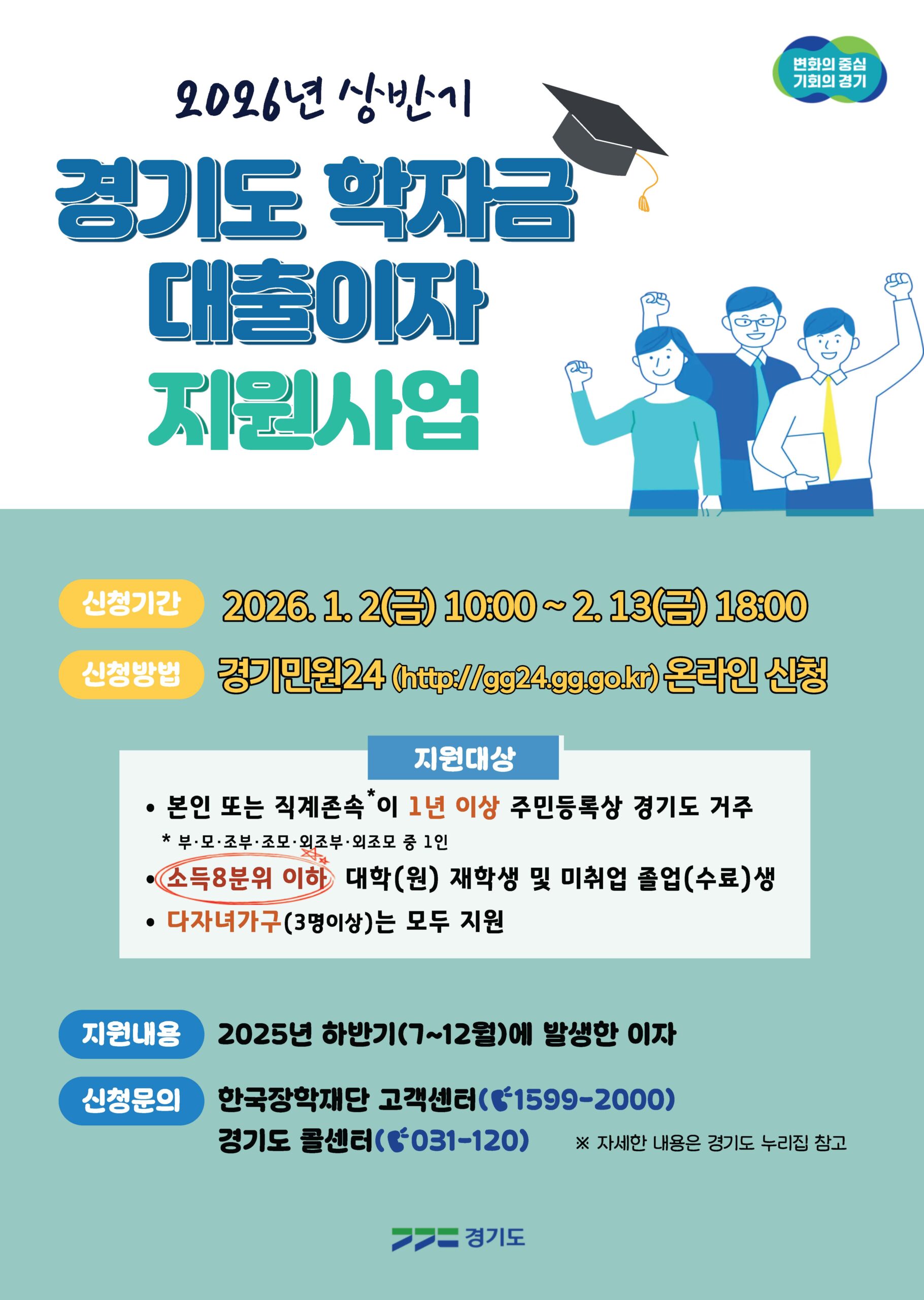 2026년 상반기 경기도 대학생 학자금 대출이자 지원사업- 웹포스터