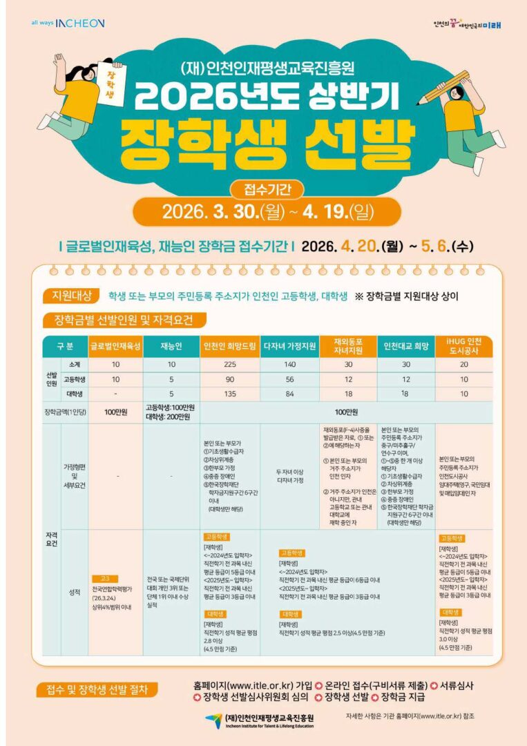 2026년 상반기 장학금 공고